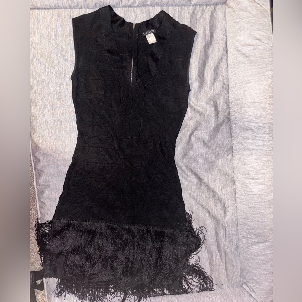 VENUS Black Fringe Mini Dress